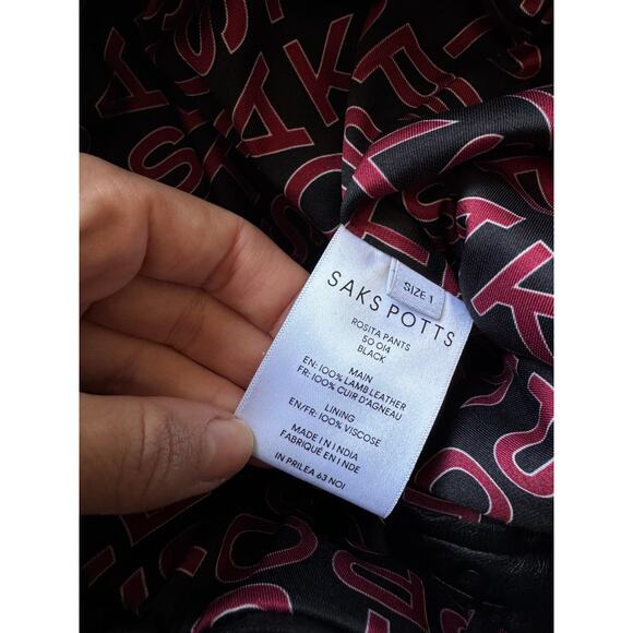 Saks Potts Rosita Black Leather Logo Embossed Trousers Pants - Picture 15 of 16